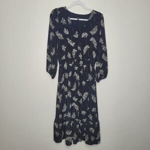 Talbots Black and White V-Neck Sundress with Bishop Sleeves cute long size 10